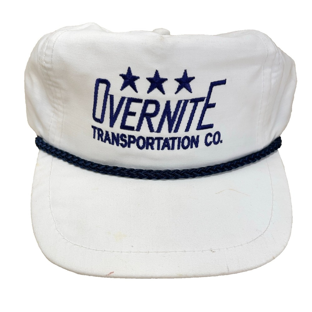 Vintage Overnite Trucker Hat Cap‎ Trucking White Blue Rope 90s Snapback Adult